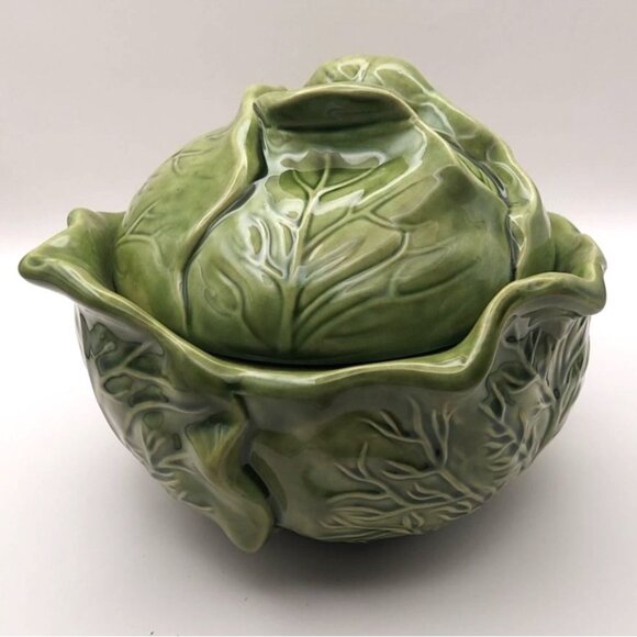 Vintage Holland Mold Cabbage Lettuce Serving Bowl W/ Lid Ceramic MCM Vegetables - Picture 1 of 12